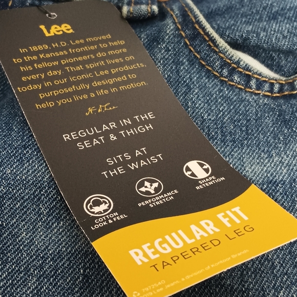 New With Tags Men's Lee Regular Fit Denim Tapered Leg Size 34X32 - Picture 16 of 16